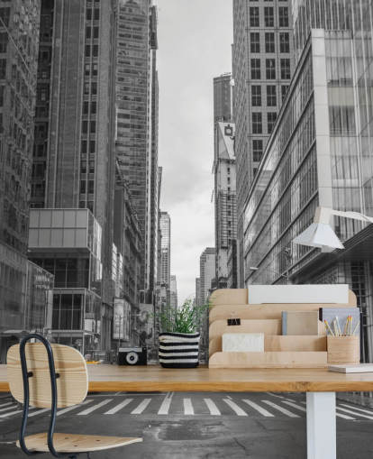 Cabine op muurschildering van New York City Street