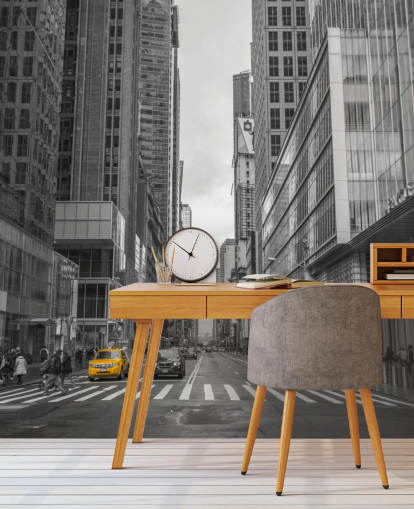 Decorazione murale con taxi sulla strada di New York