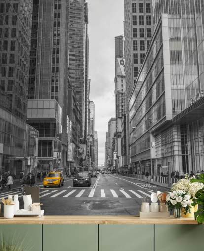 Cabine op muurschildering van New York City Street