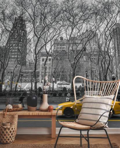 Decorazione murale con schizzi colorati di taxi di New York