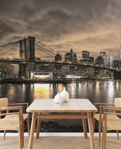 mural de papel de parede escuro da cidade de Nova York chamado Brooklyn Bridge e Manhattan Dramatic Skyline de Assaf Frank