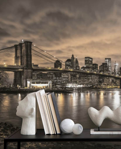 mörk new york city tapetväggmålning som heter Brooklyn Bridge och Manhattan Dramatic Skyline av Assaf Frank mörk new york city tapetväggmålning som heter Brooklyn Bridge och Manhattan Dramatic Skyline av Assaf Frank