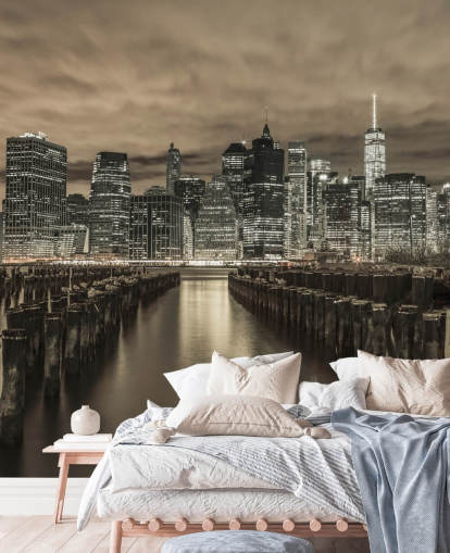 Manhattan Skyline with Rows of Groynes Wallpaper