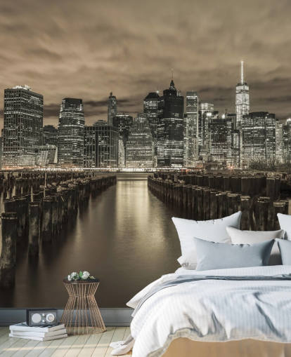 Fondo de pantalla de Manhattan Skyline con filas de groynes