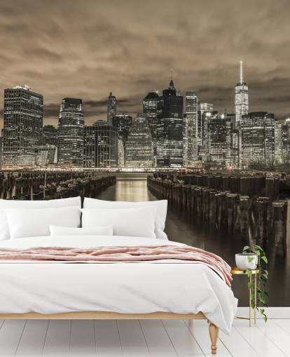Manhattan Skyline med rader av Groynes Bakgrunn
