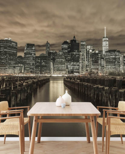 Manhattan Skyline med rader av Groynes Bakgrunn