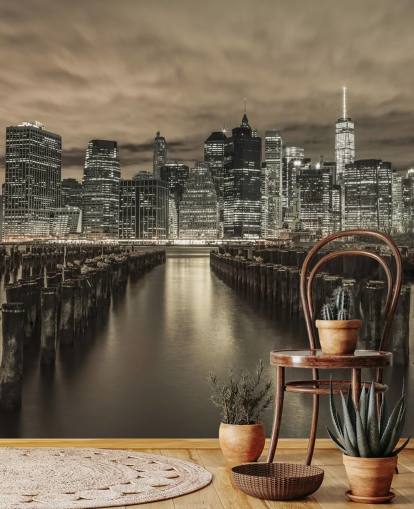 Fondo de pantalla de Manhattan Skyline con filas de groynes