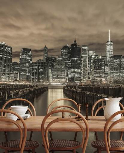 Sfondo Manhattan Skyline con Righe di Groynes Sfondo Manhattan Skyline con Righe di Groynes