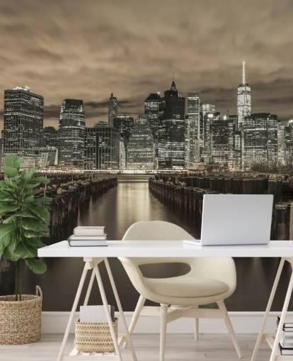 Manhattan Skyline mit Reihen von Groynes Wallpaper Manhattan Skyline mit Reihen von Groynes Wallpaper