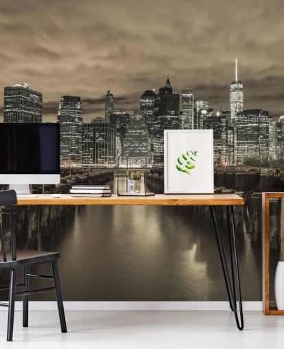 Manhattan Skyline with Rows of Groynes Wallpaper