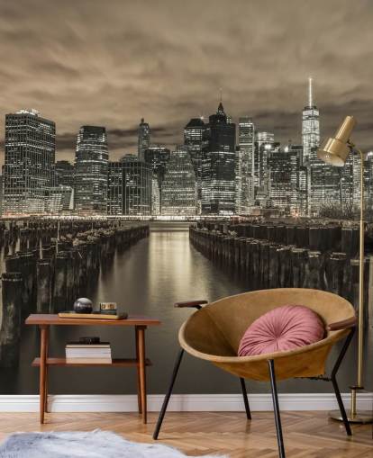 Manhattan Skyline med rader av Groynes Bakgrunn