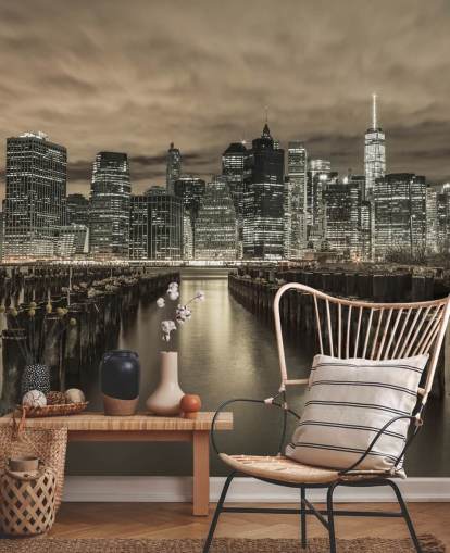 Manhattan Skyline med rader av Groynes Bakgrund