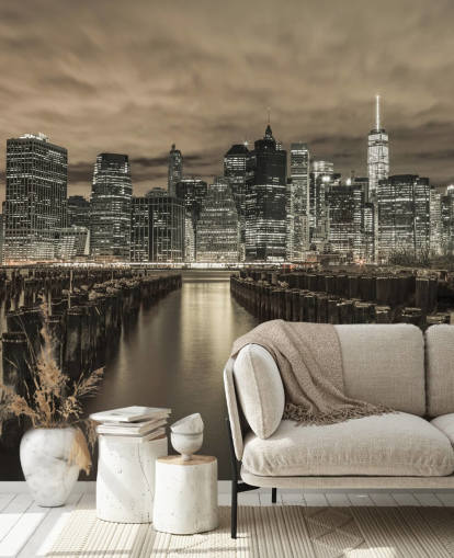 Fondo de pantalla de Manhattan Skyline con filas de groynes