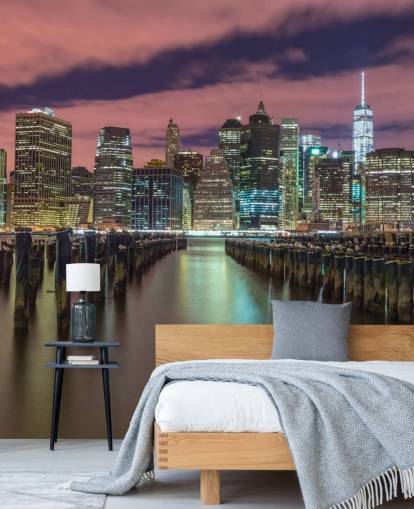 Valaistu Manhattan Skyline -seinämaalaus Valaistu Manhattan Skyline -seinämaalaus