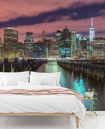 Illuminated Manhattan Skyline Wall Mural Illuminated Manhattan Skyline Wall Mural