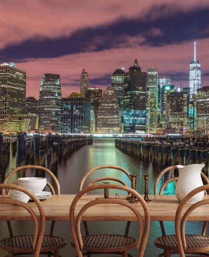 Illuminated Manhattan Skyline Wall Mural