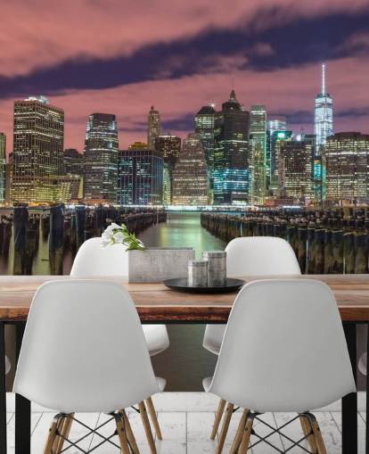 Beleuchtetes Manhattan Skyline Wandgemälde