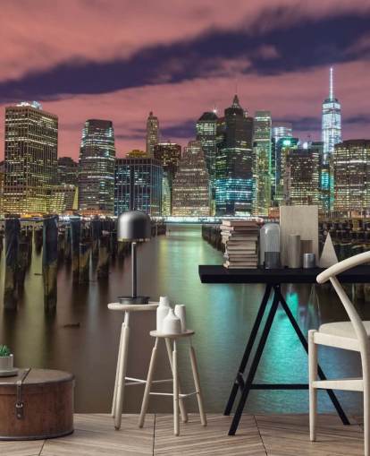 Opplyst Manhattan Skyline Veggmaleri