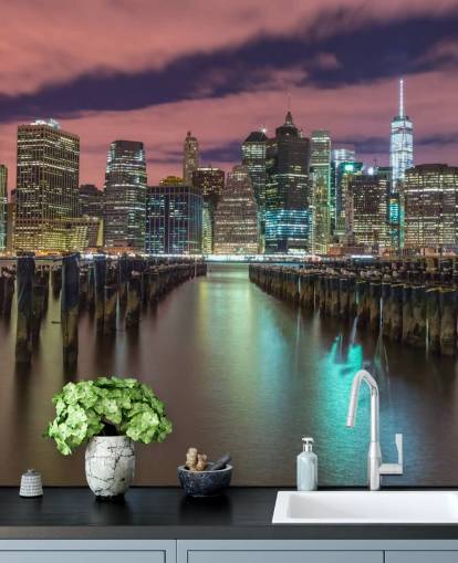Illuminated Manhattan Skyline Wall Mural