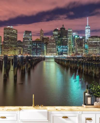 Mural de pared Horizonte iluminado de Manhattan