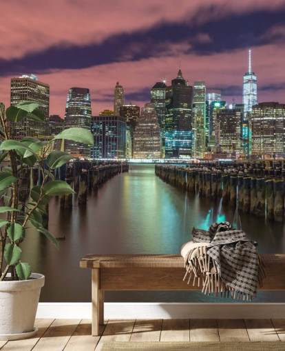 Decorazione murale con skyline illuminato di Manhattan