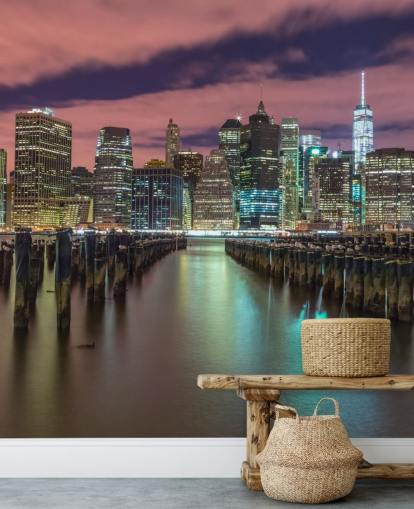 Valaistu Manhattan Skyline -seinämaalaus