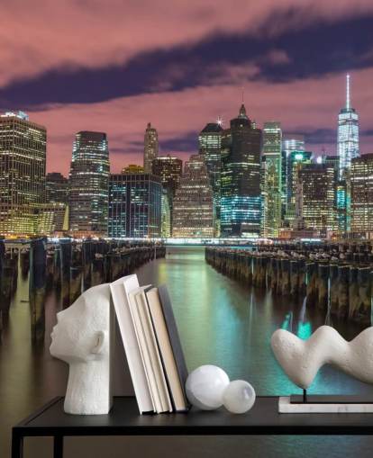 Illuminated Manhattan Skyline Wall Mural