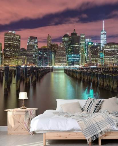 Opplyst Manhattan Skyline Veggmaleri