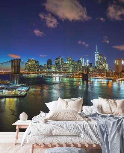 Kleurrijke New York nachtmuurschildering