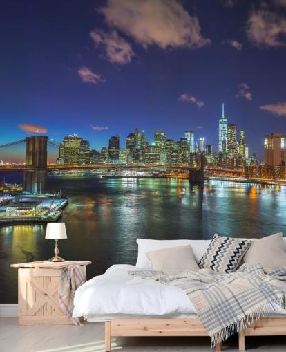 Kleurrijke New York nachtmuurschildering