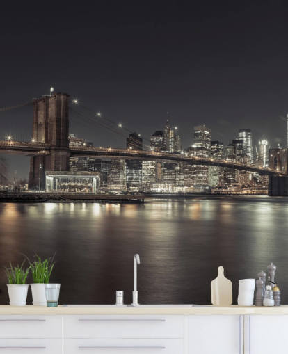 New York nachtmuurschildering New York nachtmuurschildering