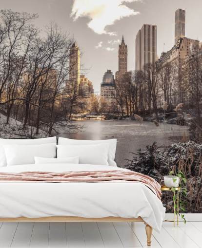 Winter Dawn in Central Park Muurschildering Winter Dawn in Central Park Muurschildering