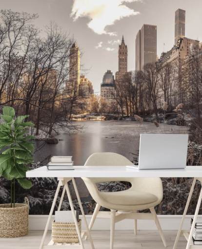 Amanhecer de inverno no mural de parede do Central Park