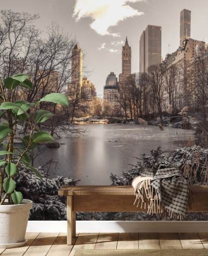 Amanhecer de inverno no mural de parede do Central Park Amanhecer de inverno no mural de parede do Central Park