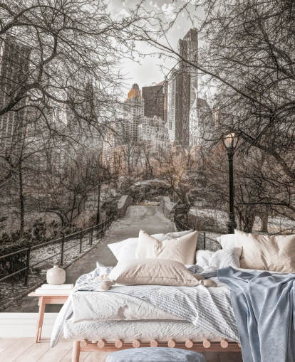 Central Park vinter Walk Bakgrund väggmålning