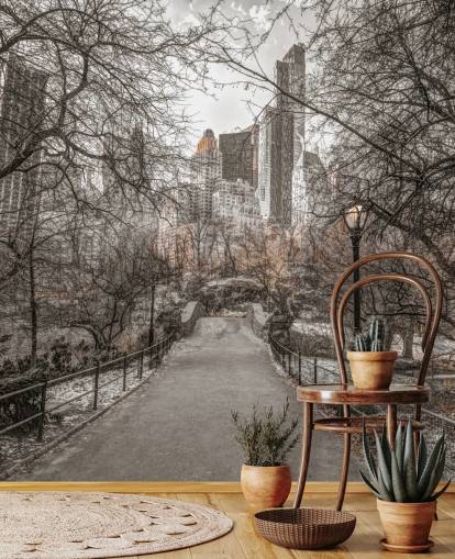 Central Park vinter Walk Bakgrund väggmålning
