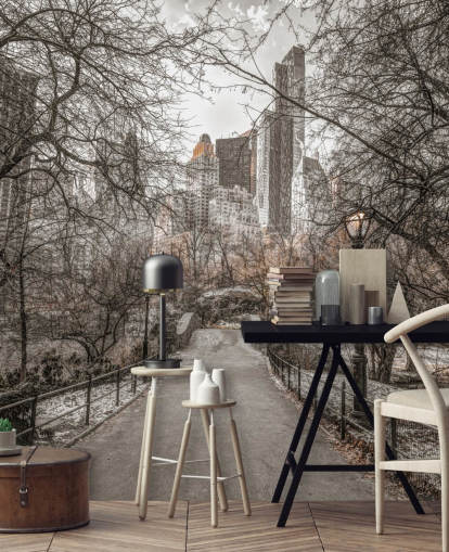 Central Park Winter Walk Baggrund Mural Central Park Winter Walk Baggrund Mural