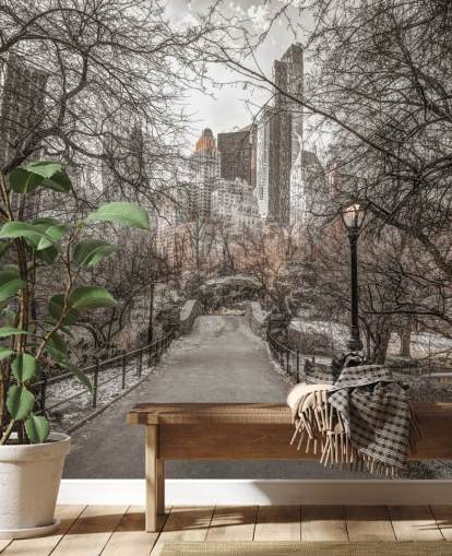 Central Park Winter Walk Behang Muurschildering