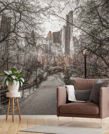 Central Park Vinter Walk Bakgrunn Mural