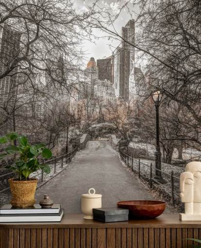 Central Park Vinter Walk Bakgrunn Mural