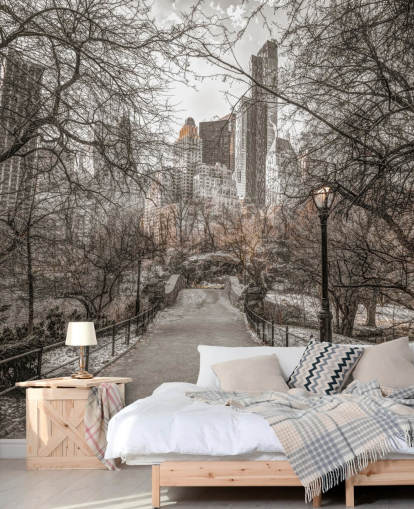 Central Park vinter Walk Bakgrund väggmålning Central Park vinter Walk Bakgrund väggmålning
