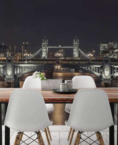 Tower Bridge London Night Panoramisch behang Tower Bridge London Night Panoramisch behang
