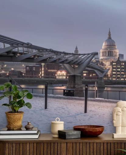 Millennium Bridge i snö Bakgrund