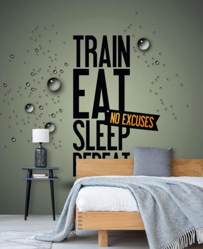 mural de papel pintado de fitness motivador personalizable llamado Motivating Gym para gimnasios, clubes deportivos y gimnasios en casa