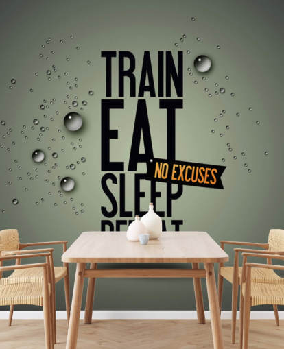 mural de papel pintado de fitness motivador personalizable llamado Motivating Gym para gimnasios, clubes deportivos y gimnasios en casa