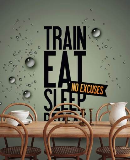 customizable motivational fitness wallpaper mural called Motivating Gym for gyms, sports clubs and home gyms