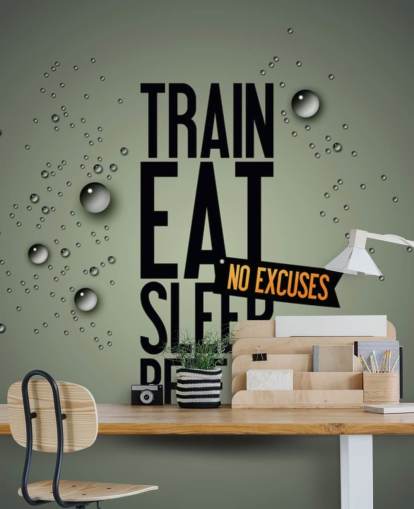 mural de papel pintado de fitness motivador personalizable llamado Motivating Gym para gimnasios, clubes deportivos y gimnasios en casa