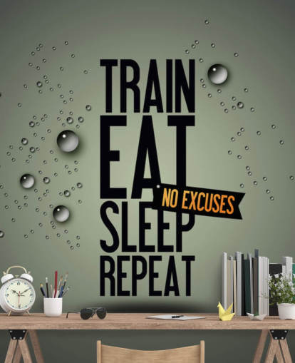 mural de papel pintado de fitness motivador personalizable llamado Motivating Gym para gimnasios, clubes deportivos y gimnasios en casa