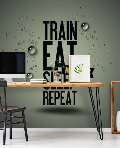 aanpasbare motiverende fitnessbehangmuurschildering genaamd Motivating Gym voor sportscholen, sportclubs en thuissportscholen