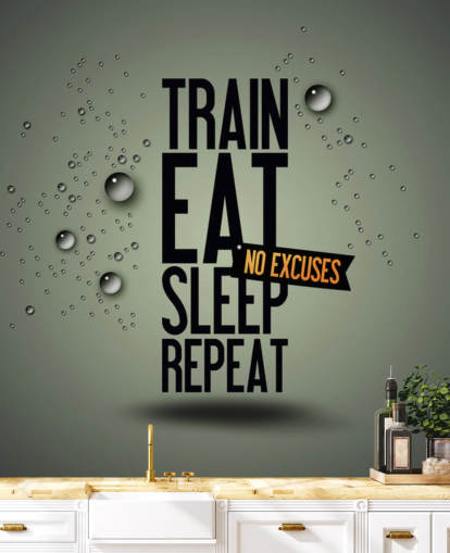 mural de papel pintado de fitness motivador personalizable llamado Motivating Gym para gimnasios, clubes deportivos y gimnasios en casa